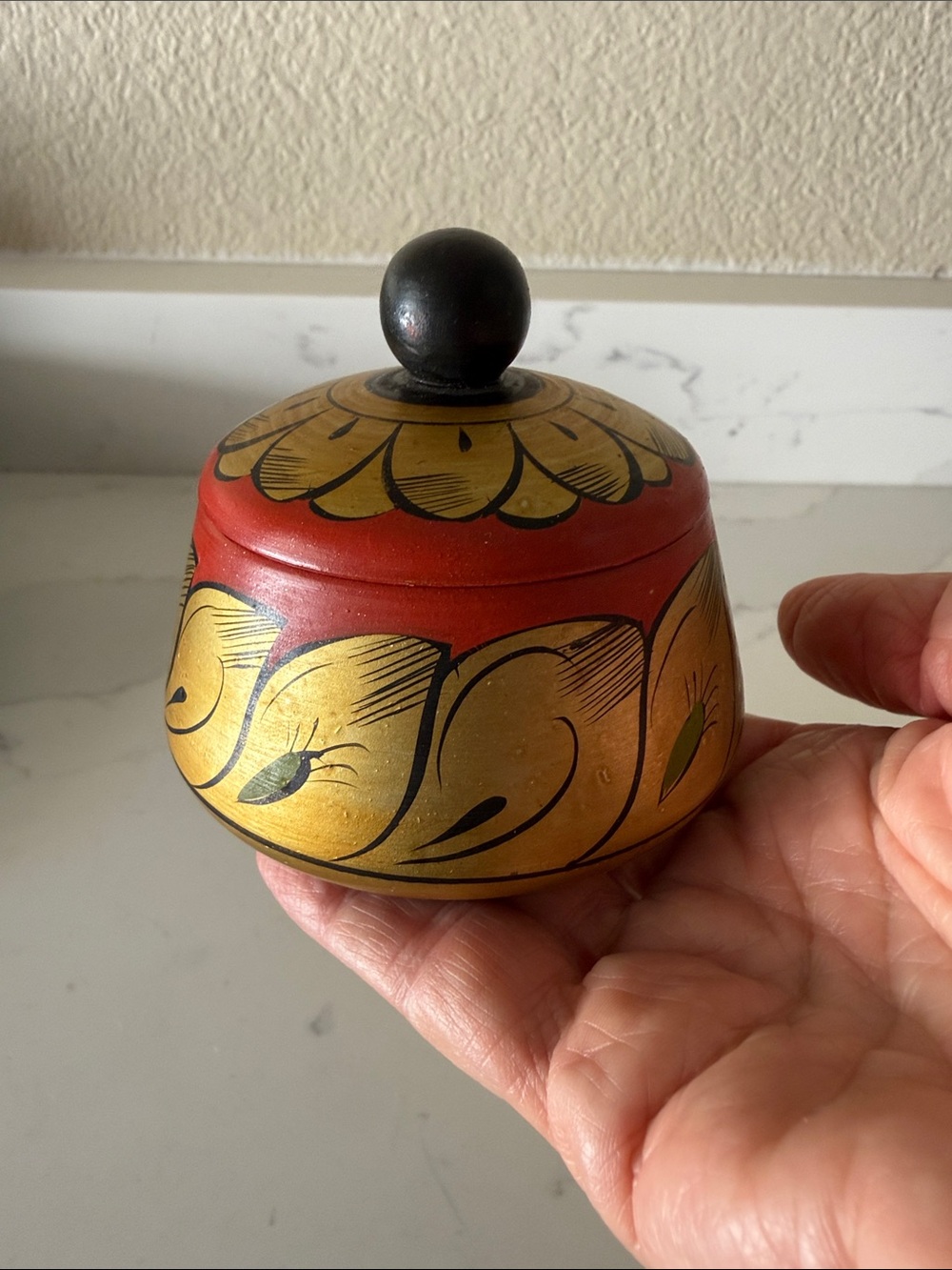 Vintage Russian Folk Art Hand-Painted Decorative Trinket box with Lid